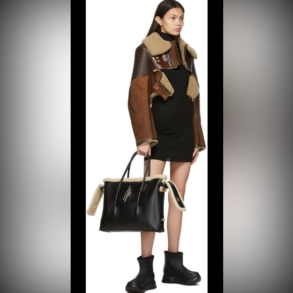 Givenchy Patchwork Leather Cropped Jacket w/ Shearling Collar - Picture 5 of 8